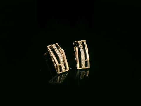 18K rose gold geometric open-work diamond earrings with pavé bar, 0.07ct – Emirates Diamonds