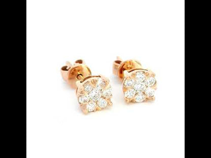 18K Rose Gold Diamond Cluster Stud Earrings for Women | 0.41ct Total Diamonds | Comes with Gift Box