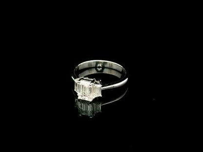 Emerald Cut Three Stone Diamond Engagement Ring in 18K White Gold
