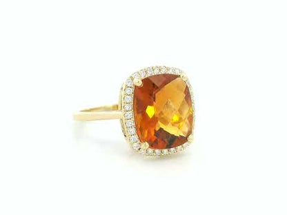 Bold citrine cocktail ring with diamond halo