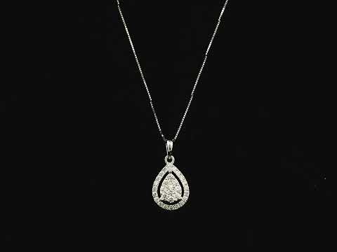 18K white gold pear shape diamond halo pendant with cluster center