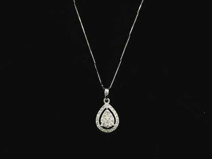 18K white gold pear shape diamond halo pendant with cluster center