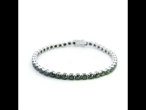 Black diamond tennis bracelet in 18K white gold with a continuous single row of round black diamonds