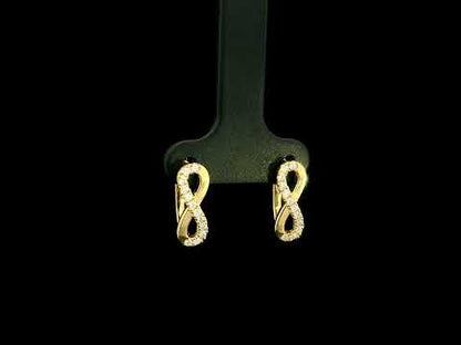 18K yellow gold infinity diamond earrings featuring natural round brilliant diamonds in a pavé setting with a total diamond weight of 0.22 carat.