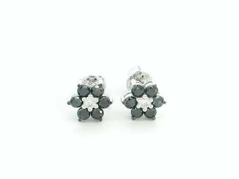 Black diamond flower earrings with white diamond center