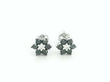 Black diamond flower earrings with white diamond center