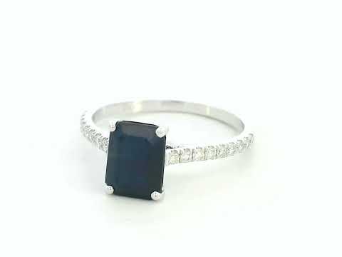 18K white gold sapphire ring with 2.22ct rectangular sapphire and 0.20ct diamond pavé band – Emirates Diamonds