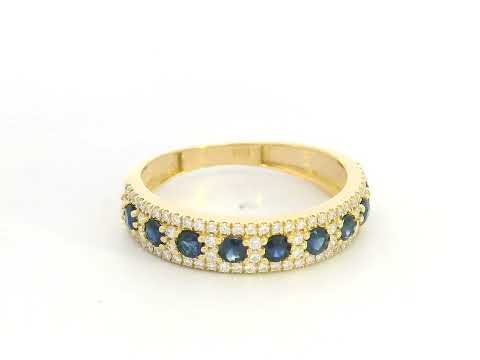 Blue sapphire and diamond band ring in 18K yellow gold by Emirates Diamonds