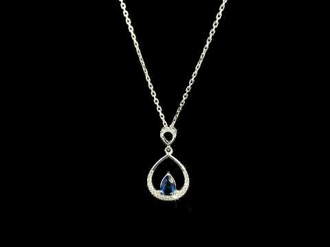 Pear shaped blue sapphire and diamond teardrop pendant in 18K white gold without chain