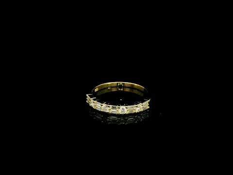 18K Yellow Gold Round and Baguette Diamond Wedding Band with 0.45 Carat Natural Diamonds