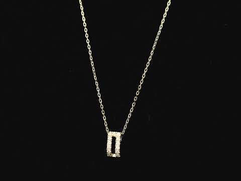 Open rectangle diamond pendant necklace in 18K yellow gold