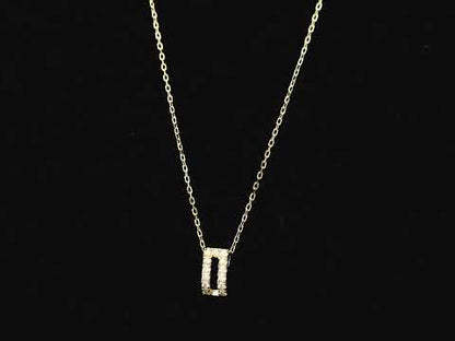 Open rectangle diamond pendant necklace in 18K yellow gold