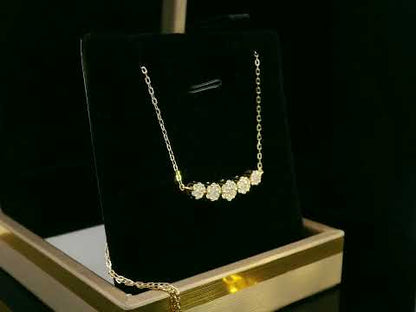 18K Yellow Gold Five-Cluster Diamond Necklace – 0.57 Carats