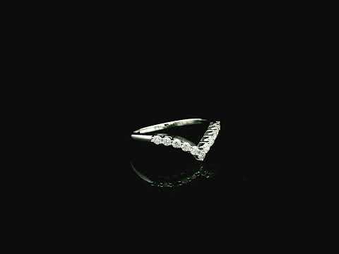 Diamond chevron wedding band ring in 18K white gold featuring 0.36 carat natural diamonds in a V-shaped design.