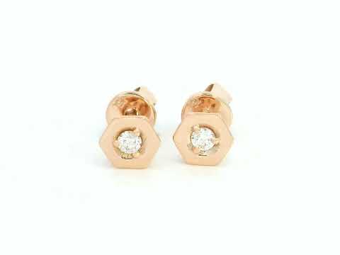 video of 18k rose gold hexagon stud earrings with solitaire diamonds
