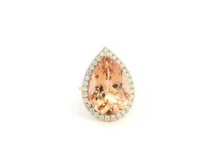 27.07 carat pear morganite and diamond halo statement ring in 18K rose gold by Emirates Diamonds Dubai