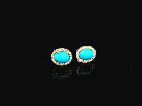 Turquoise and diamond halo stud earrings in 18K yellow gold