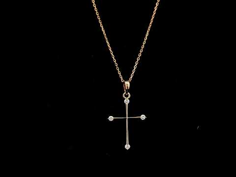 18K rose gold minimalist natural diamond cross pendant with four round brilliant diamonds.