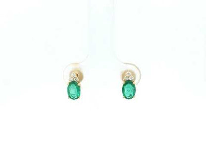Emerald and diamond drop earrings in 18K yellow gold featuring 0.78 carat emeralds and 0.07 carat diamonds by Emirates Diamonds.