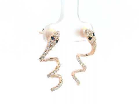 Modern symbolic earrings in 18K rose gold with diamonds and sapphires