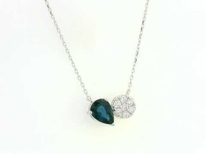 18K White Gold Blue Sapphire and Diamond Pendant Necklace