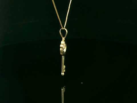 18K yellow gold diamond key pendant with heart accent – fine jewelry by Emirates Diamonds