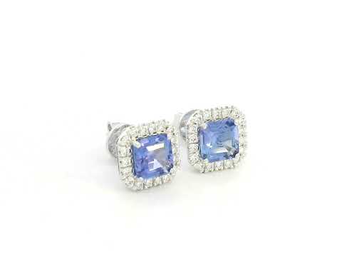 18K white gold square emerald-cut tanzanite and diamond halo stud earrings – Emirates Diamonds