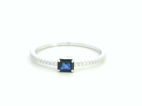 18K white gold blue sapphire solitaire ring with pavé diamond band, 0.25 carat sapphire and 0.08 carat total diamond weight by Emirates Diamonds