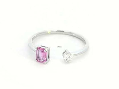 18K White Gold Toi et Moi Ring with 0.44ct Pink Sapphire & 0.11ct Diamond