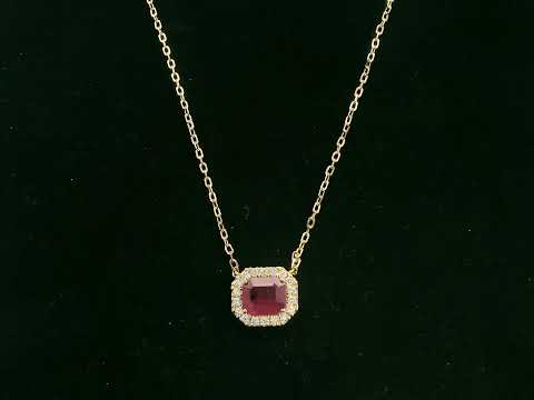 18K yellow gold ruby necklace with cushion-cut ruby and diamond halo by Emirates Diamonds