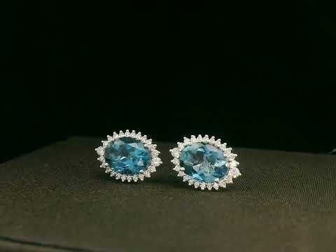 18k white gold London Blue Topaz and diamond halo earrings