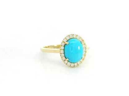 Turquoise & Diamond Halo Ring in 18K Yellow Gold