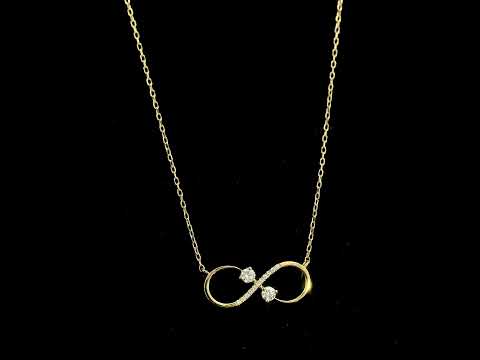 18K yellow gold infinity diamond necklace with round natural diamonds and pavé-set infinity pendant, handcrafted fine jewellery by Emirates Diamonds.