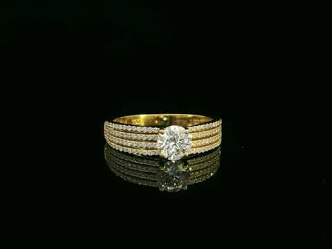 18K yellow gold diamond engagement ring with 0.64 carat center diamond and pavé-set accent diamonds by Emirates Diamonds