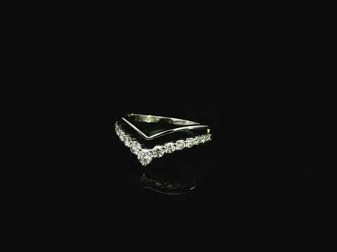 18K white gold graduated chevron diamond ring featuring 0.57 carats of natural diamonds in a V-shaped contour design, perfect as a wedding band, stack ring, or engagement ring enhancer.