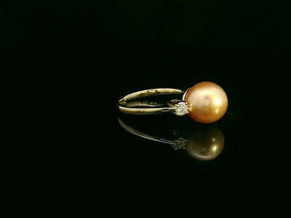 18K yellow gold South Sea golden pearl ring with side diamonds by Emirates Diamonds
