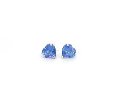 Heart-shaped tanzanite stud earrings in 18K white gold by Emirates Diamonds.