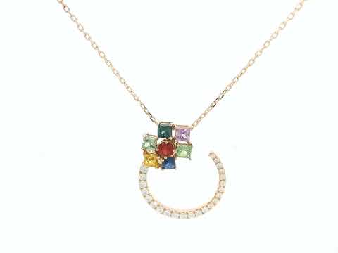 Geometric sapphire and diamond necklace in 18K rose gold