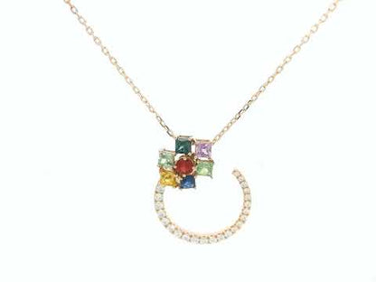 Geometric sapphire and diamond necklace in 18K rose gold