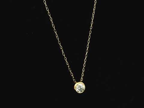 18K yellow gold diamond solitaire necklace featuring a 0.43 carat natural diamond in a modern bezel setting.