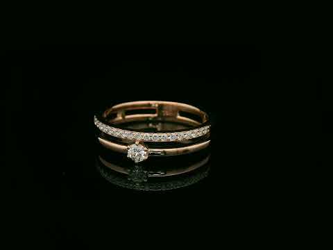 18K rose gold double-band diamond ring with round center diamond and pavé accents – Emirates Diamonds