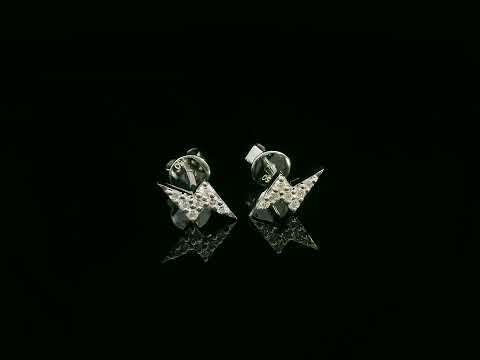 18K white gold geometric lightning bolt pavé diamond stud earrings – minimalist modern earrings by Emirates Diamonds.