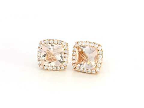 18K rose gold cushion-cut peach morganite and diamond halo stud earrings, 2.43ct morganite and 0.36ct diamonds – Emirates Diamonds