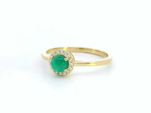 18K yellow gold ring with 0.46ct cabochon emerald and 0.07ct diamond halo – elegant fine jewelry
