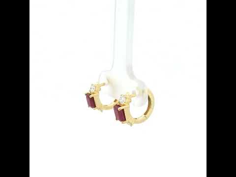 18K Yellow Gold Ruby Hoop Earrings with Natural Diamonds