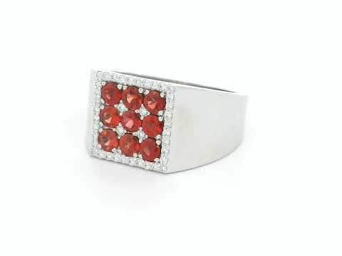 18K white gold men’s ring with orange sapphires and diamond halo by Emirates Diamonds