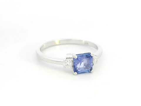 Square-cut tanzanite and diamond ring in 18K white gold by Emirates Diamonds