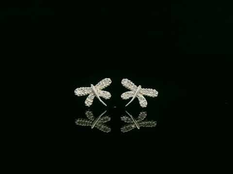 18K white gold diamond dragonfly stud earrings with pavé-set round brilliant diamonds by Emirates Diamonds