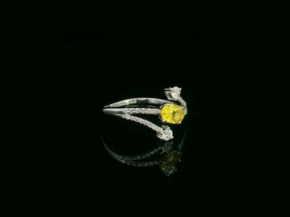 Yellow Sapphire & Diamond Split Ring in 18K White Gold