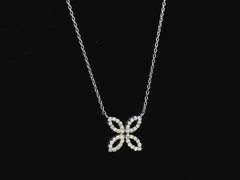 Diamond floral necklace in 18K white gold with four-petal marquise design – Emirates Diamonds